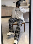 Lamb Velvet Fleece Lined Plaid Wide Leg Pants for Women