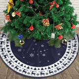 VIKAMA Vintage Navy Reindeer Snowflake Christmas Tree Skirt