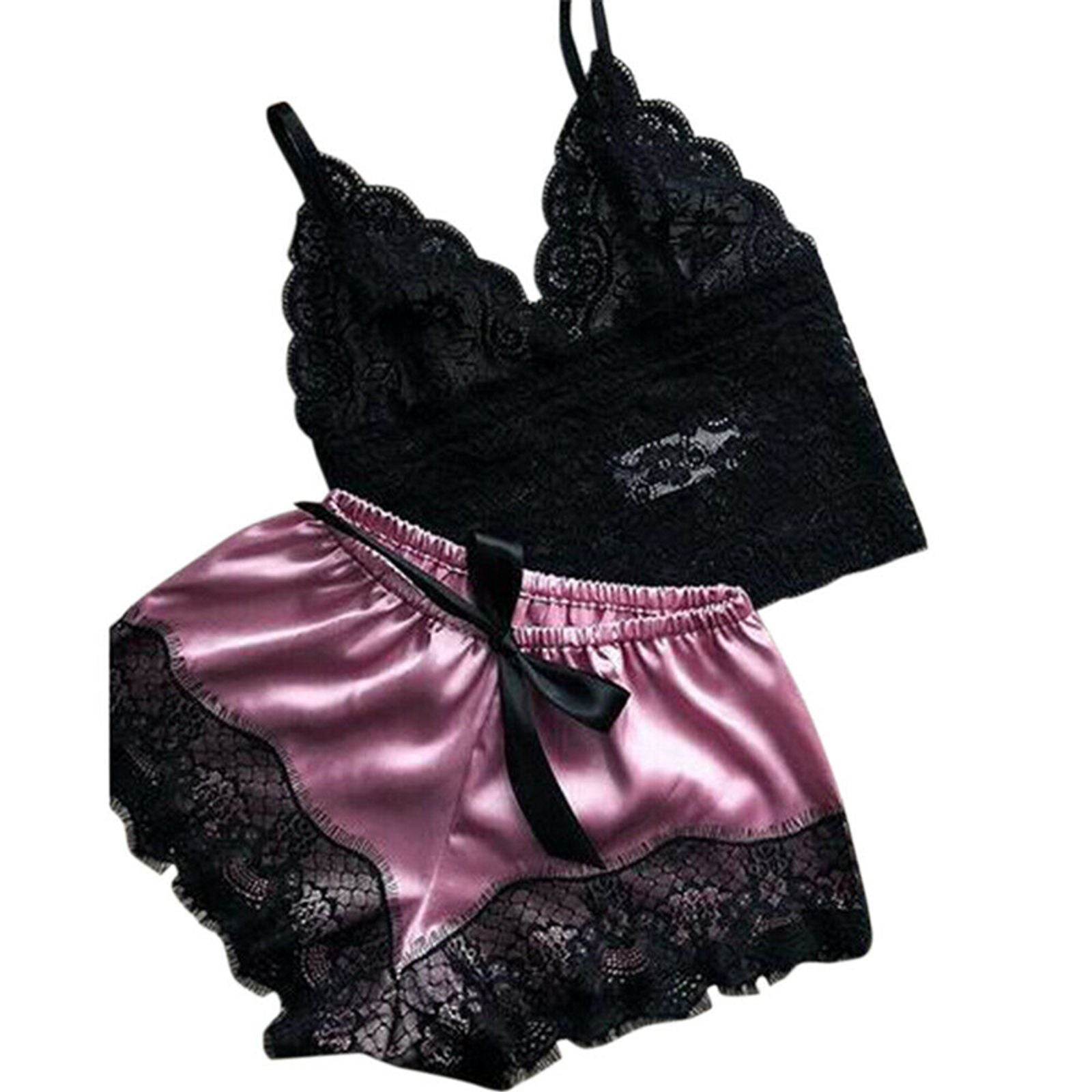 2PC Womens Lace Sleepwear Lingerie Set with Shorts