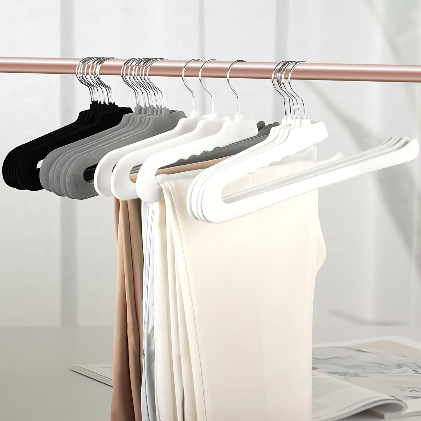 Goose-Shaped Flocked Pant Hangers for Bedroom Organization