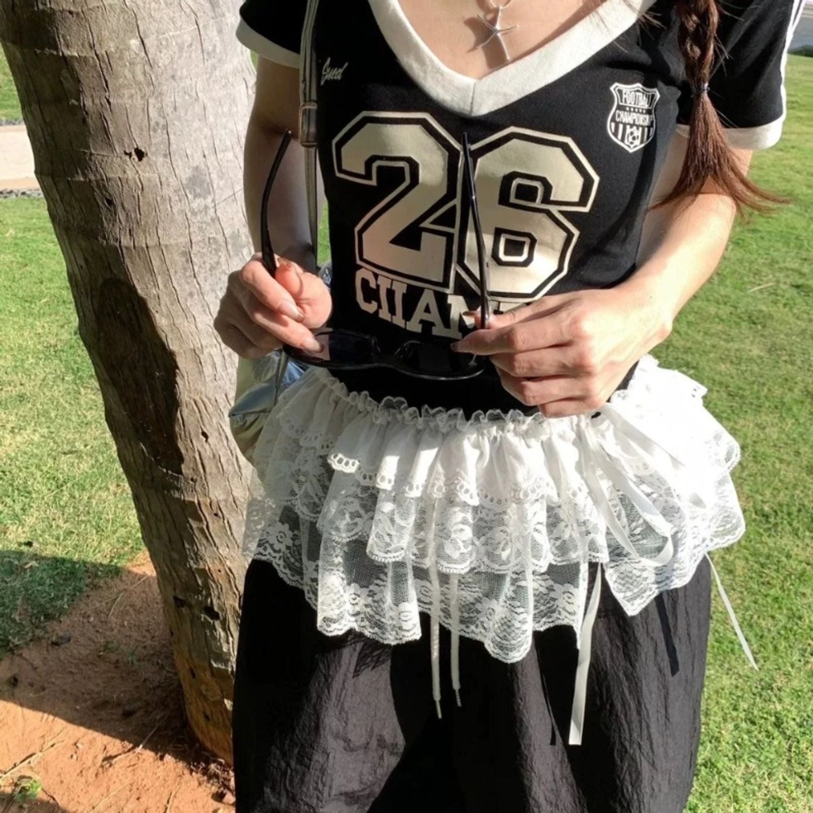 Women's Y2K Lace Mini Layered Skirt with Ruffles