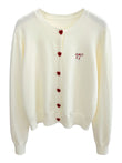 Women's O-Neck Heart Button Sweater Cardigan with Bow Embroidery