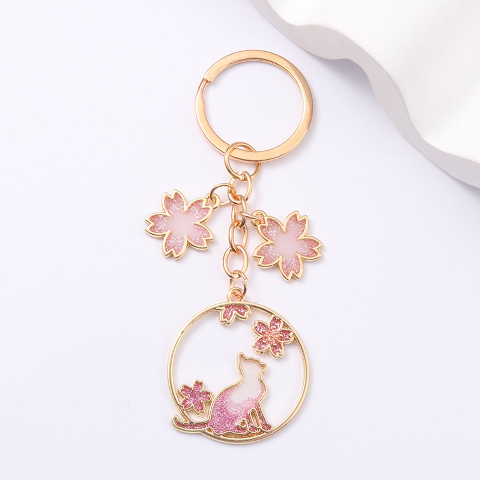 Cherry Blossom Cat Keychain - Handmade Friendship Gift