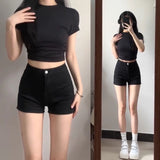 Black Women's High-Waisted Casual Tights Shorts