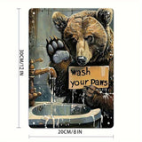 Vintage Bear Paw Print Wash Your Paws Metal Sign