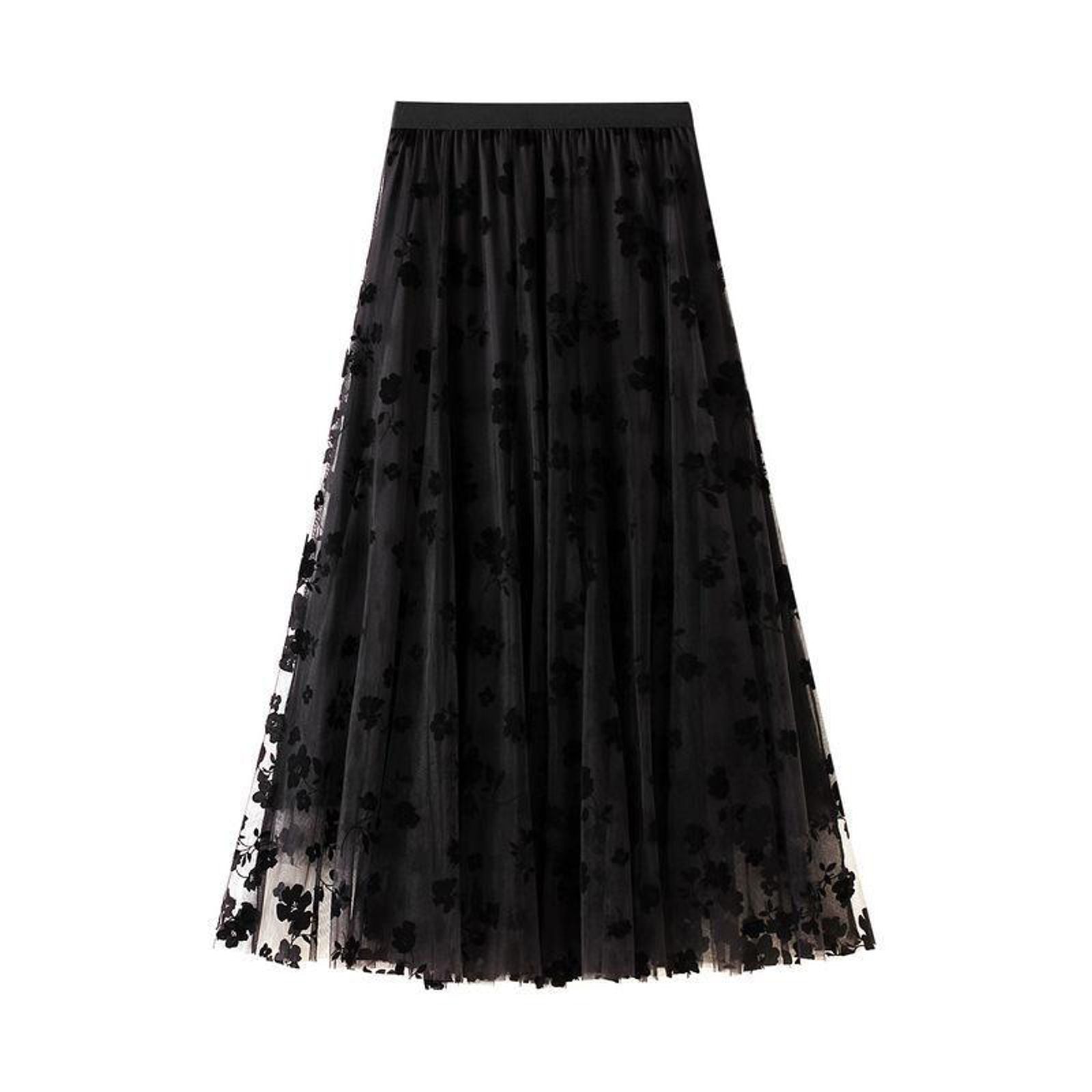 Elegant Floral Tulle Midi Skirt for Women