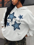 Retro Blue Star Printed Women's Casual Hoodie