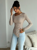 Elegant Solid Color Long Sleeve T-Shirt for Women