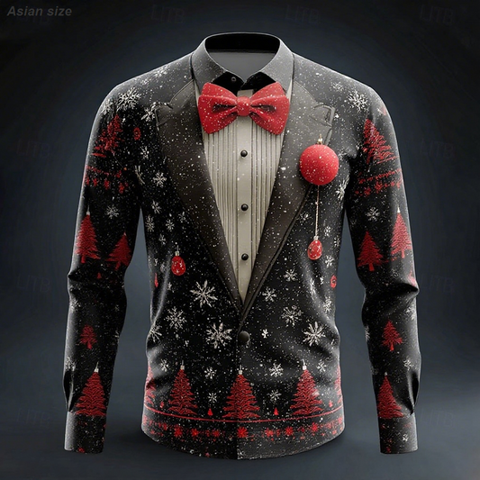 Christmas Men's 3D Printed Tailcoat Button-up Shirt
