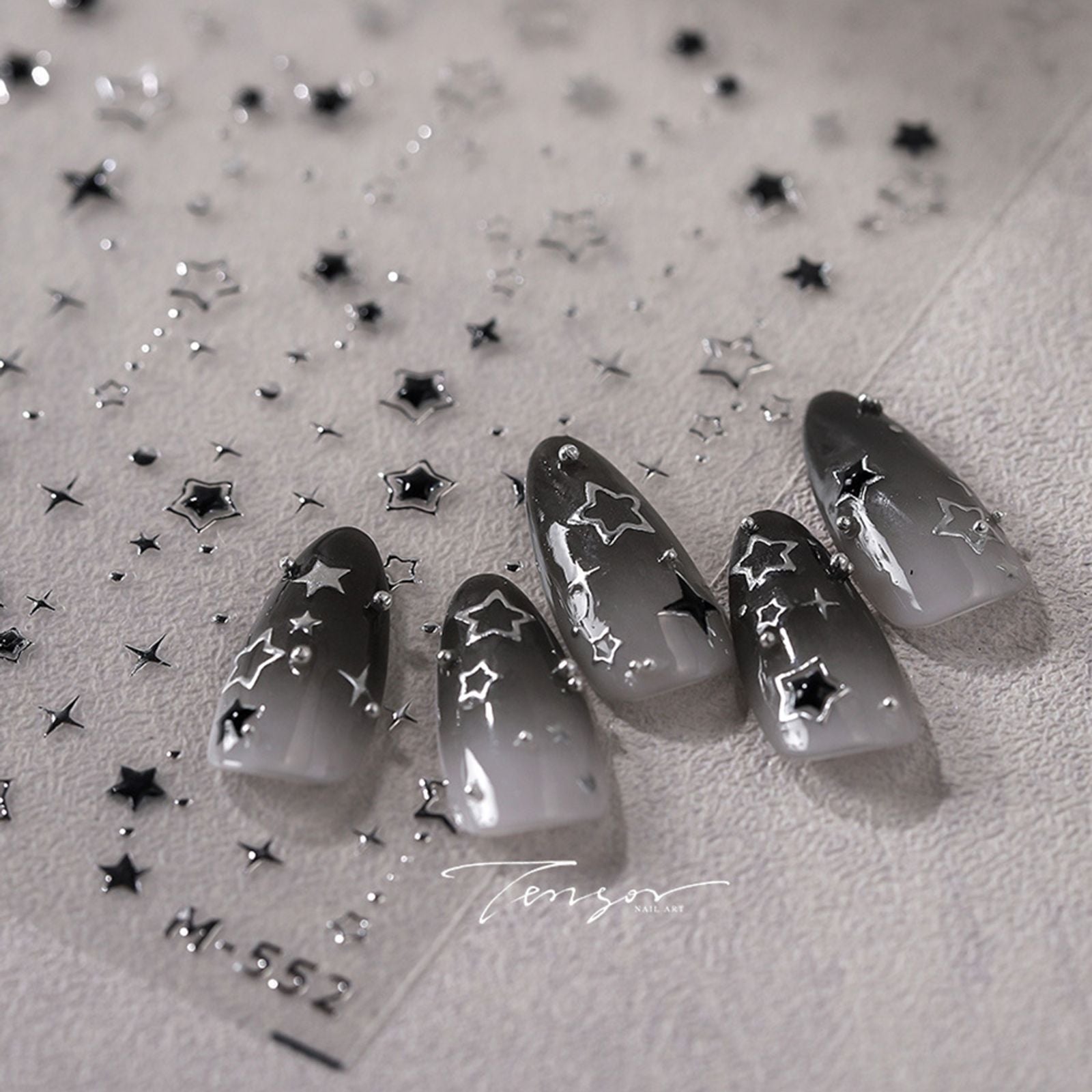 5D Luxury Star Nail Stickers - Black & Silver Nail Decals