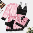 4pcs Women's Striped Lingerie Set with Lace Trim