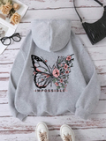 Rose Butterfly Graphic Print Women’s Hooded Sweatshirt