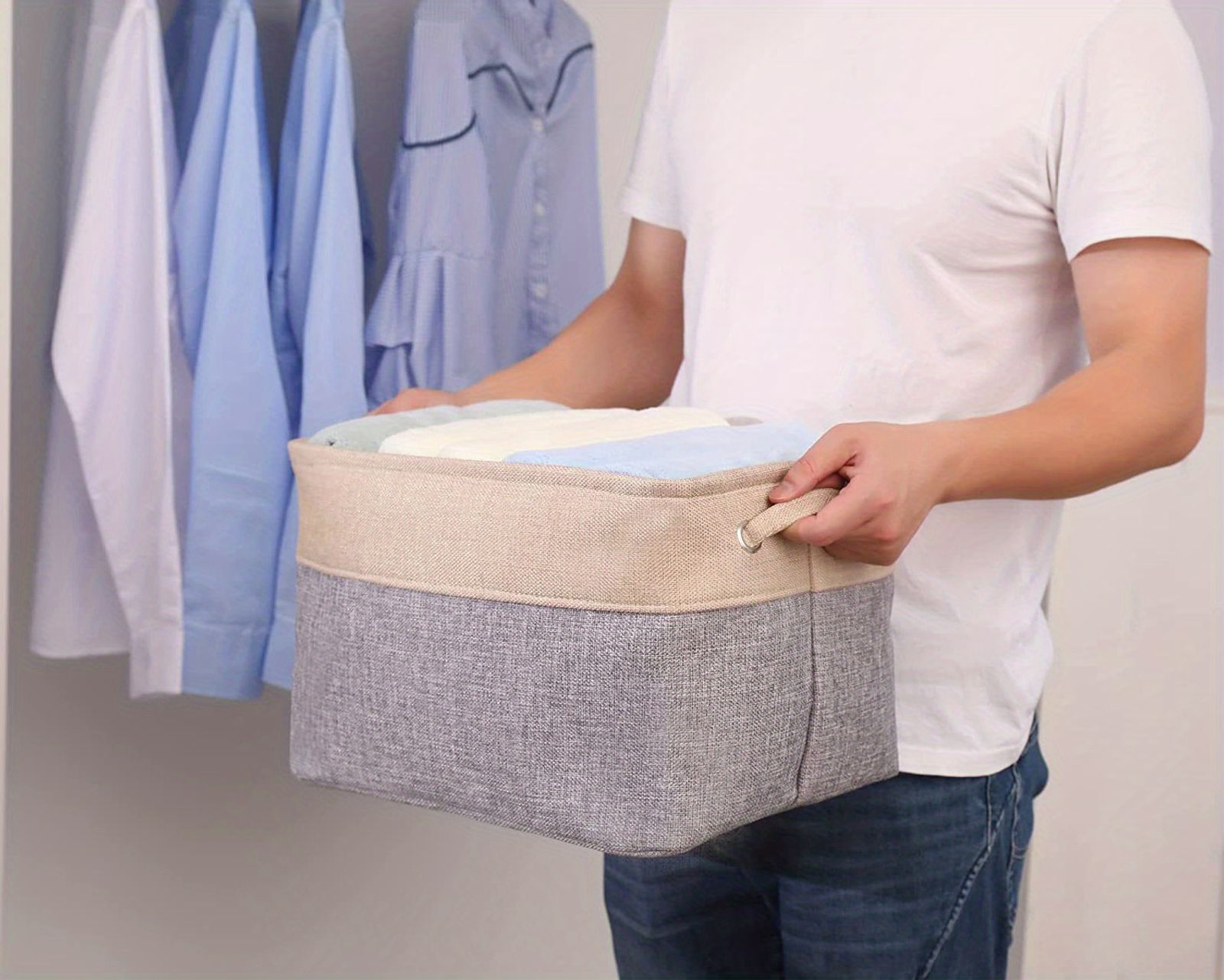 Foldable Linen Storage Bins with Handles for Organizing