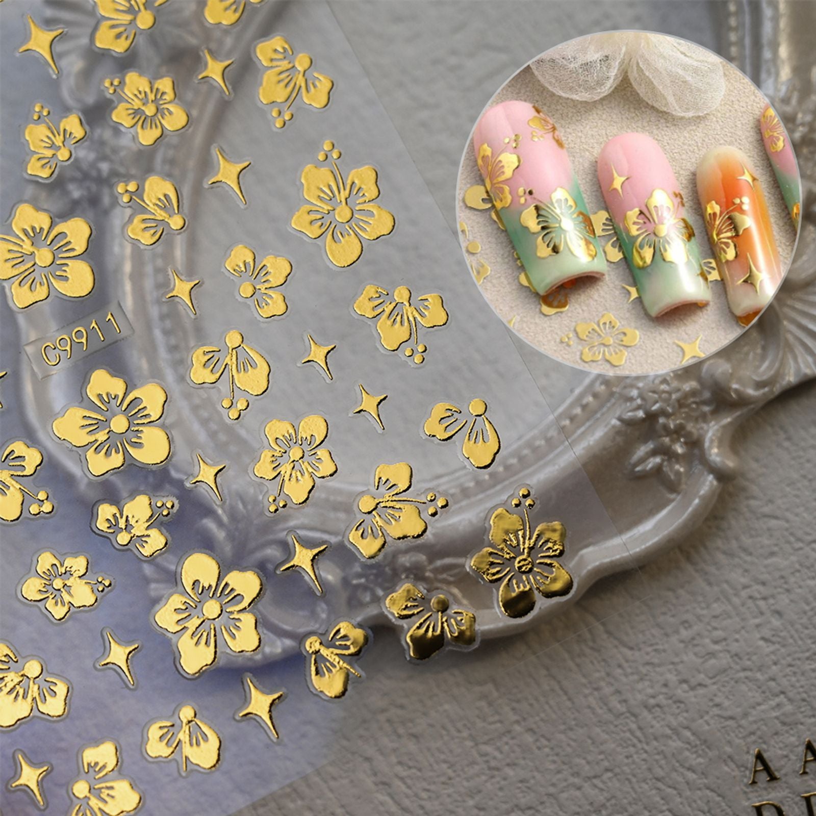 12 Pcs 3D Gold and Silver Star Nail Stickers for DIY Nail Art