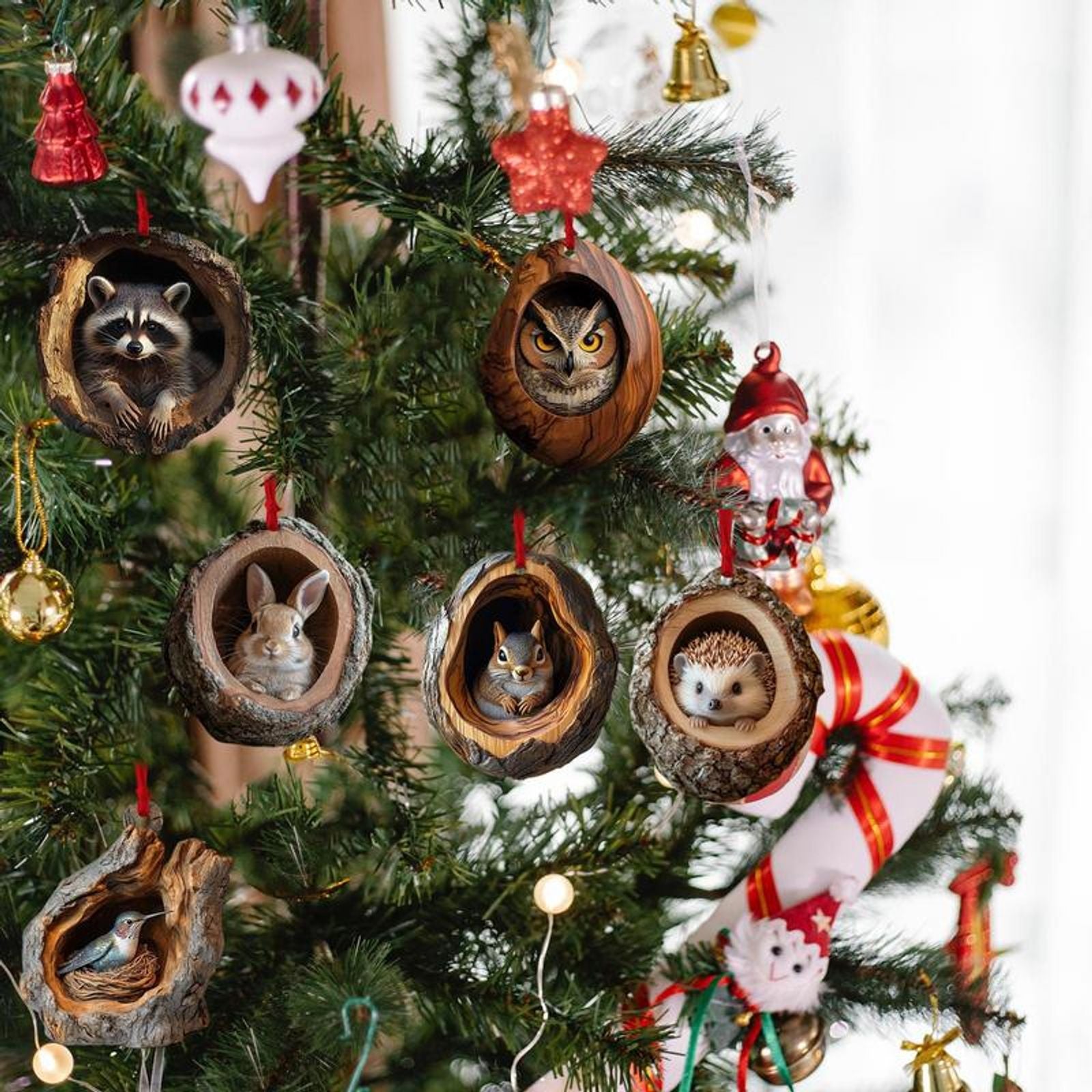 Christmas Animal Acrylic Ornaments - Raccoon, Owl, Bunny, Bird