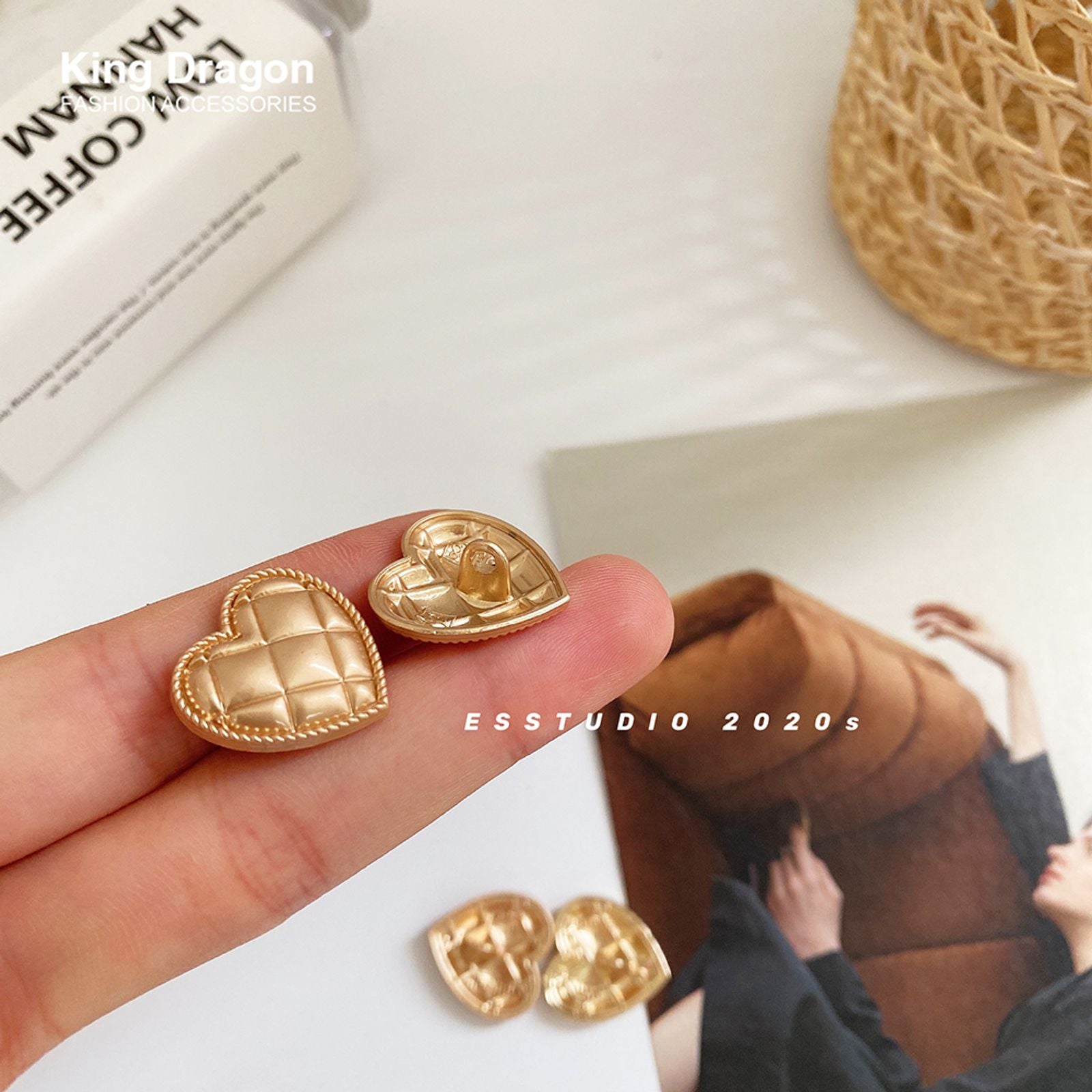 Gold Heart Alloy Metal Buttons for Clothing - 6PCS