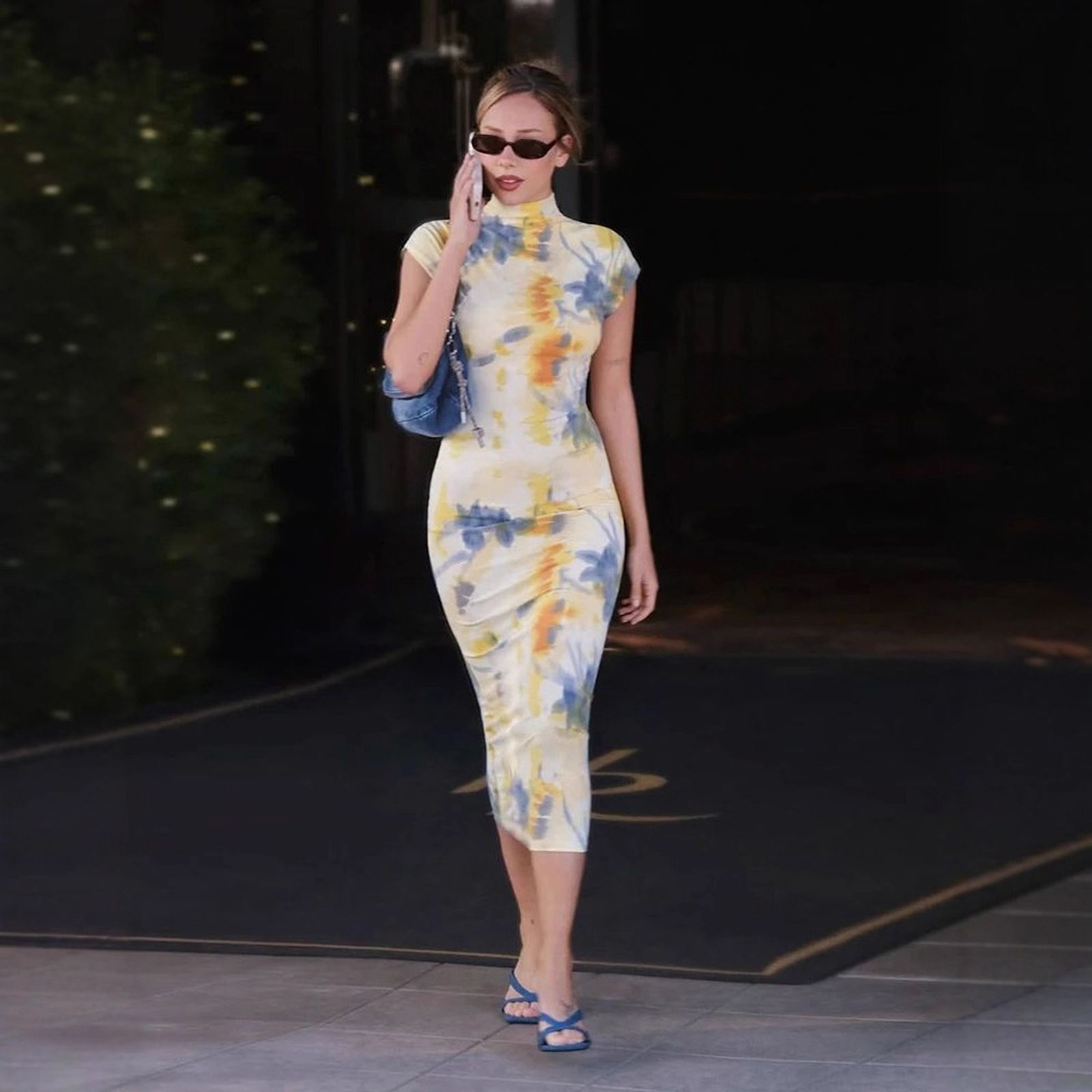 Elegant High Collar Slim Fit Summer Print Dress