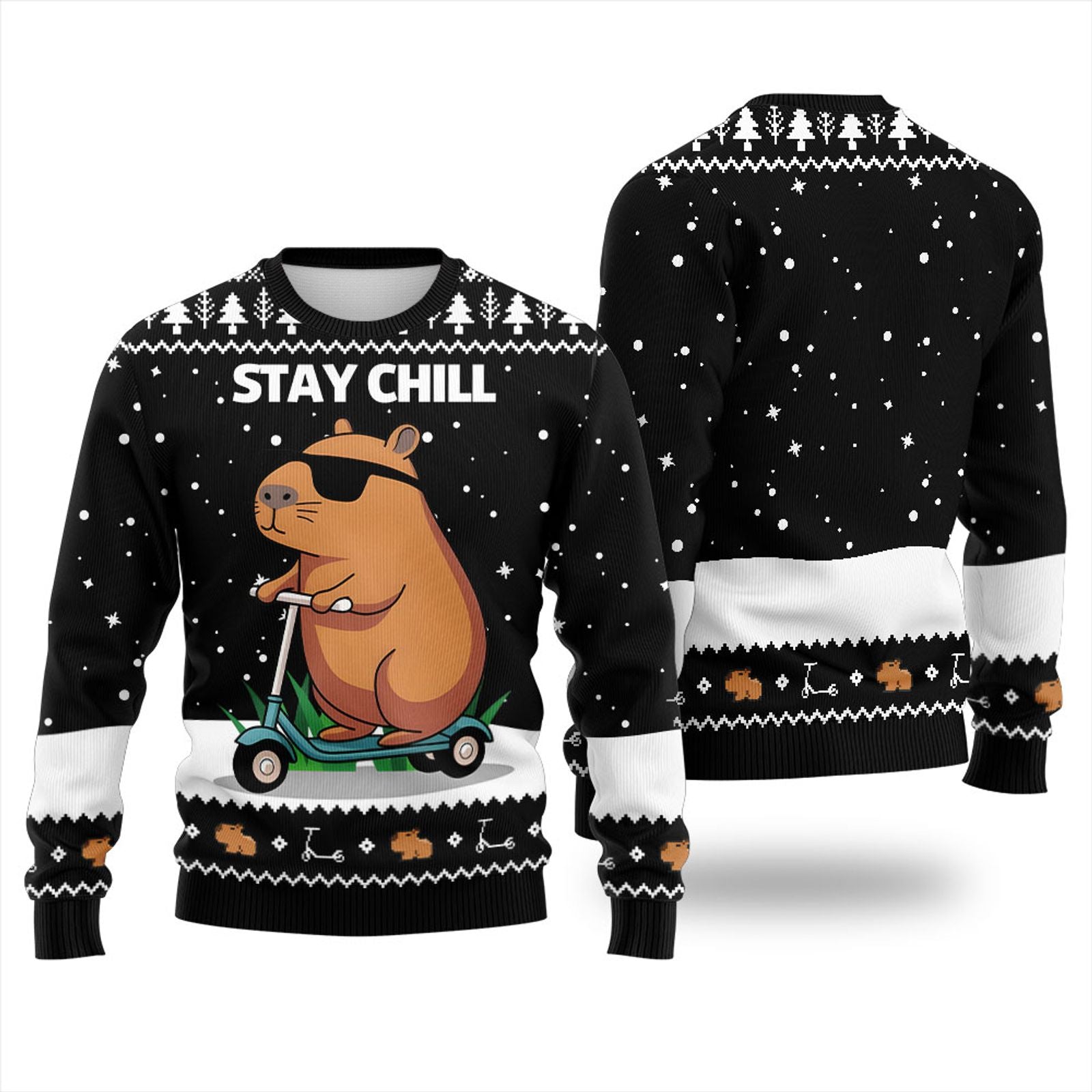 Stay Chill Capybara Riding Scooter Print Sweatshirt