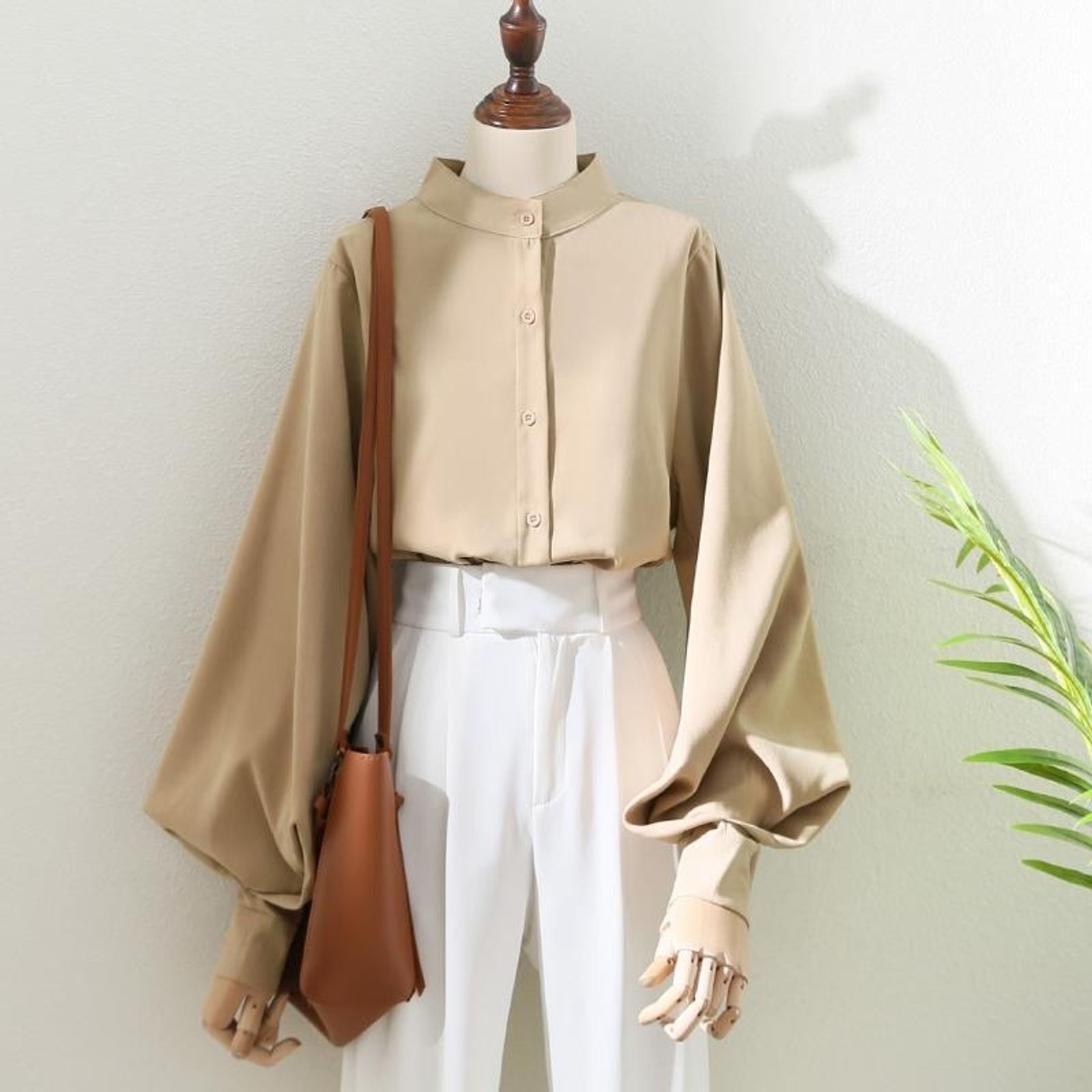 Women's Spring Autumn Blouse with Long Lantern Sleeves