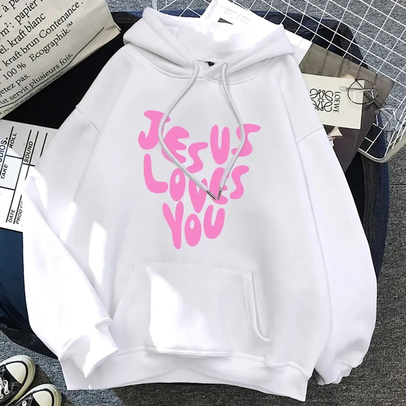 Jesus Loves Me Funny Print Oversized Hoodie for Women