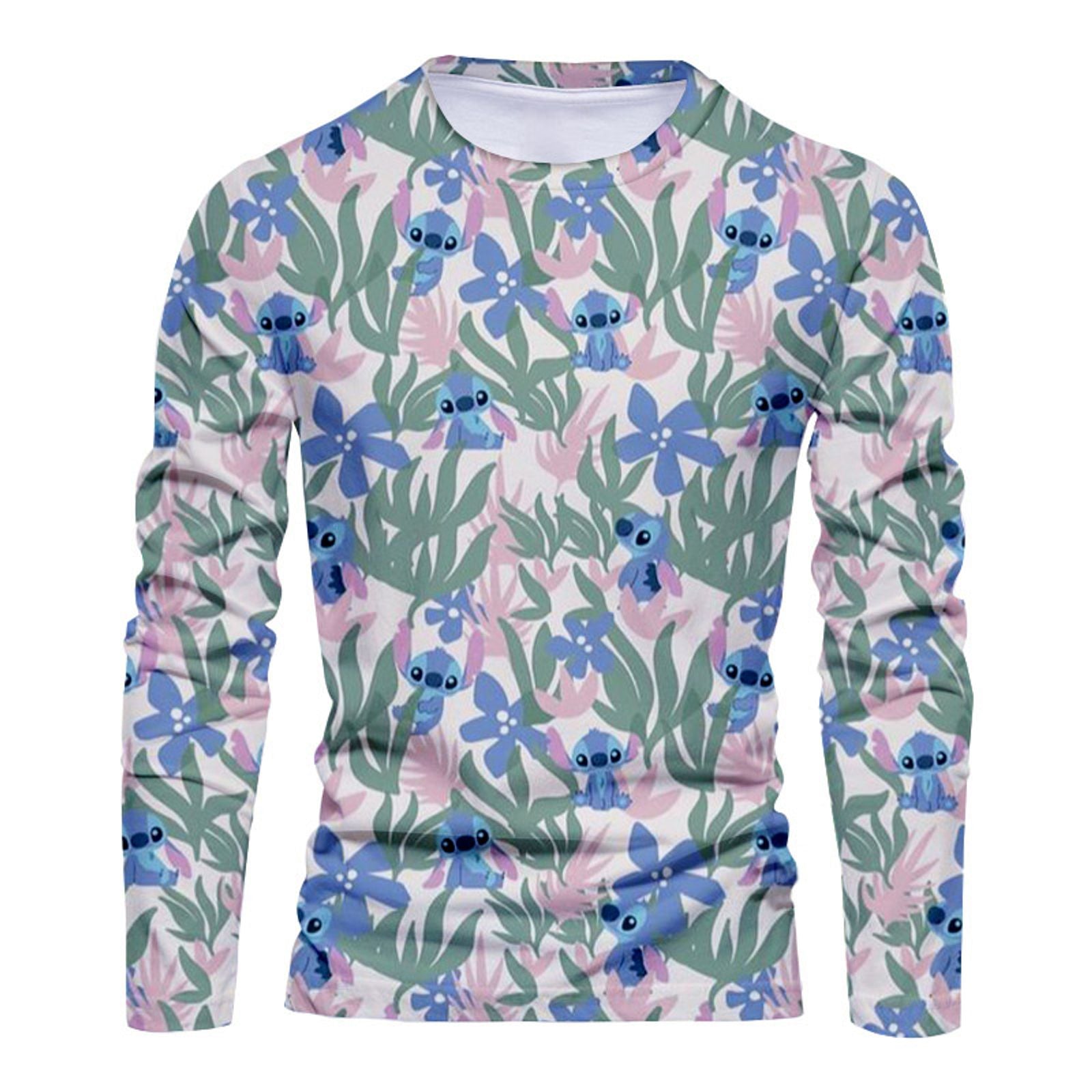 Men's Disney Stitch & Mickey Anime Fashion Long Sleeve T-Shirt