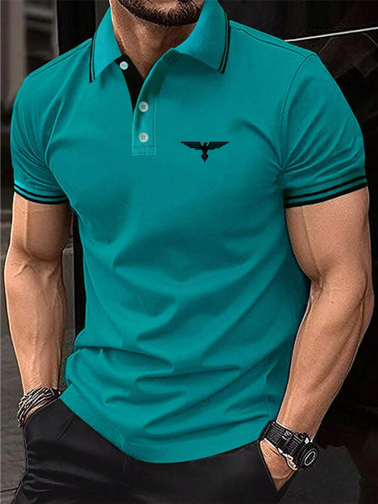 Men's Casual Short Sleeve Polo Shirt with Button Detail