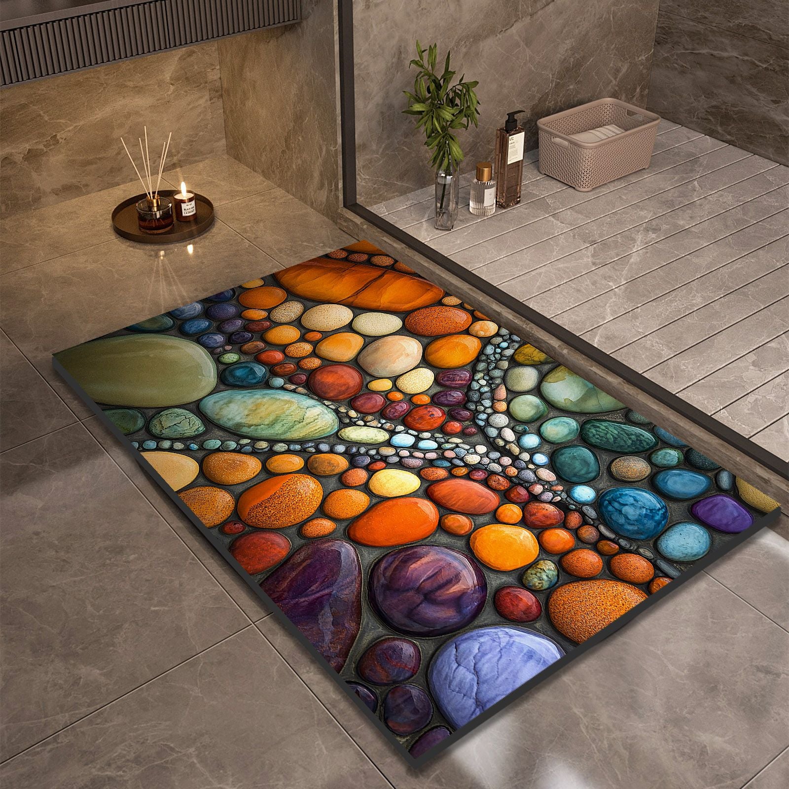 Stone Design Diatomite Bath Mat - Non-Slip & Quick Dry