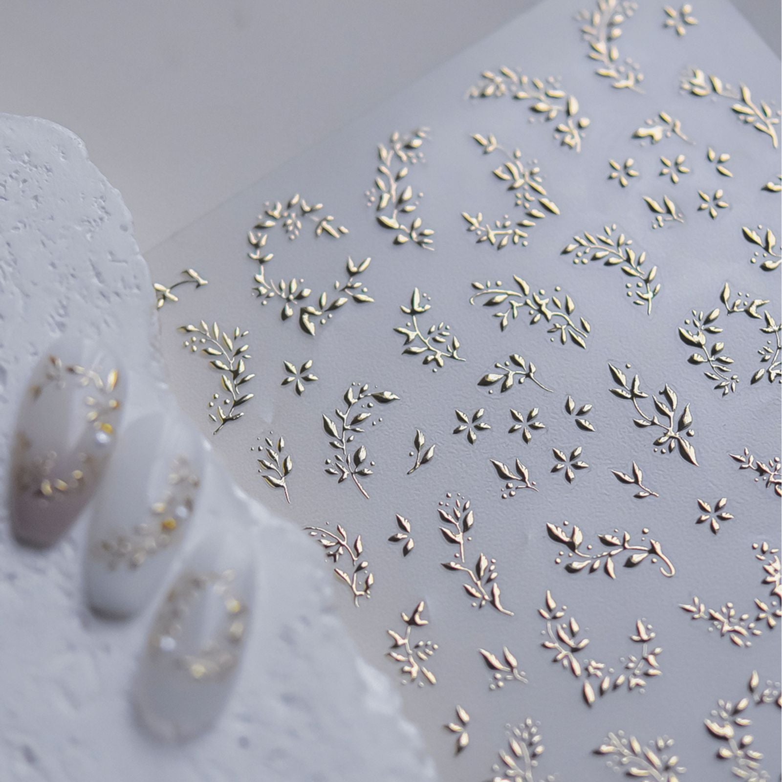 Silver and Rose Gold Leaf Branch Nail Art Stickers