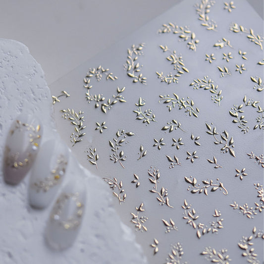 Silver and Rose Gold Leaf Branch Nail Art Stickers