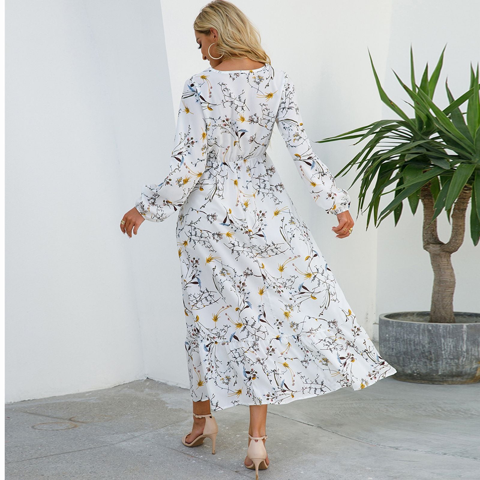 Women’s Bohemian Floral Maxi Dress with Full Sleeves