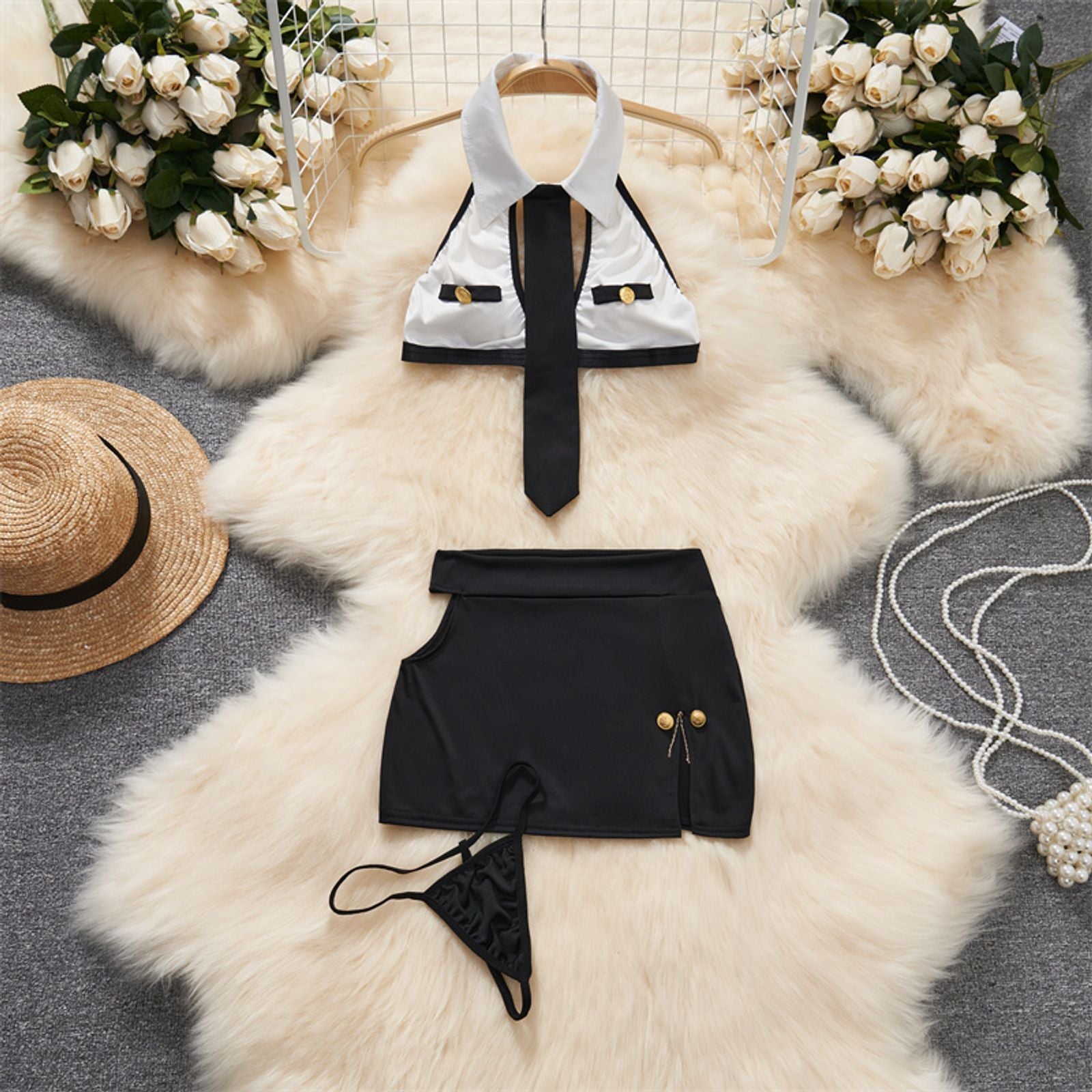 Black Cute Lolita Mini Dress with Ruffle Bow