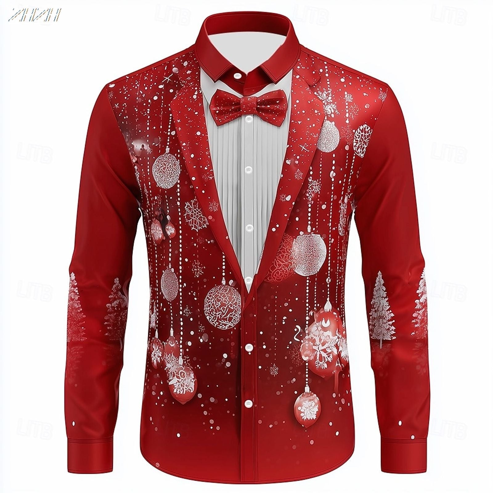 2025 Men's Christmas Snowflake Formal Shirt with 3D Tie Design