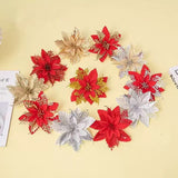 20 Pcs Glitter Artificial Christmas Flowers for Holiday Decor