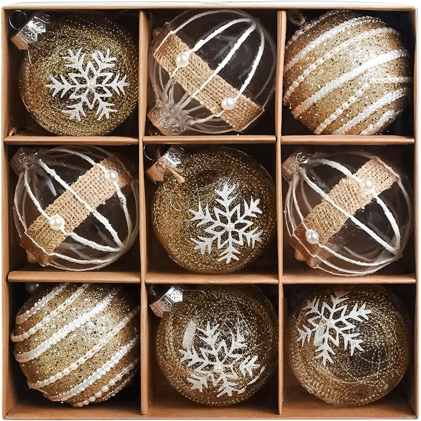 9 Pcs Gold Christmas Ball Decor Set - Shatterproof Hanging Balls