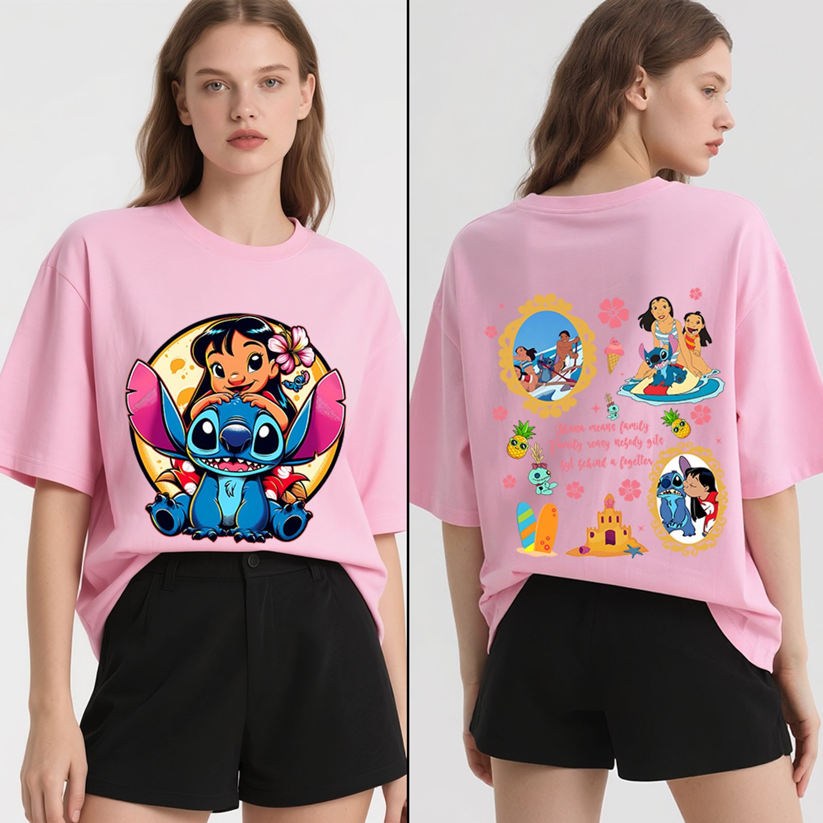 Disney Lilo and Stitch Ohana Print Cotton T-Shirt for Women