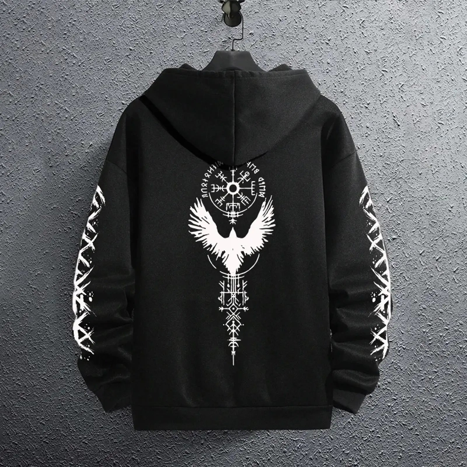 Men's Black Casual Hoodie for Autumn and Winter