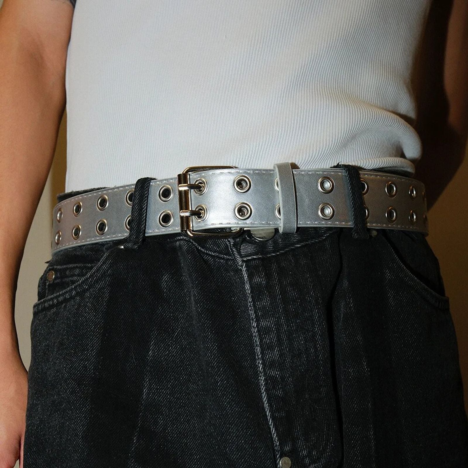 Women's Simple Double Hole Punk Belt for Men and Women