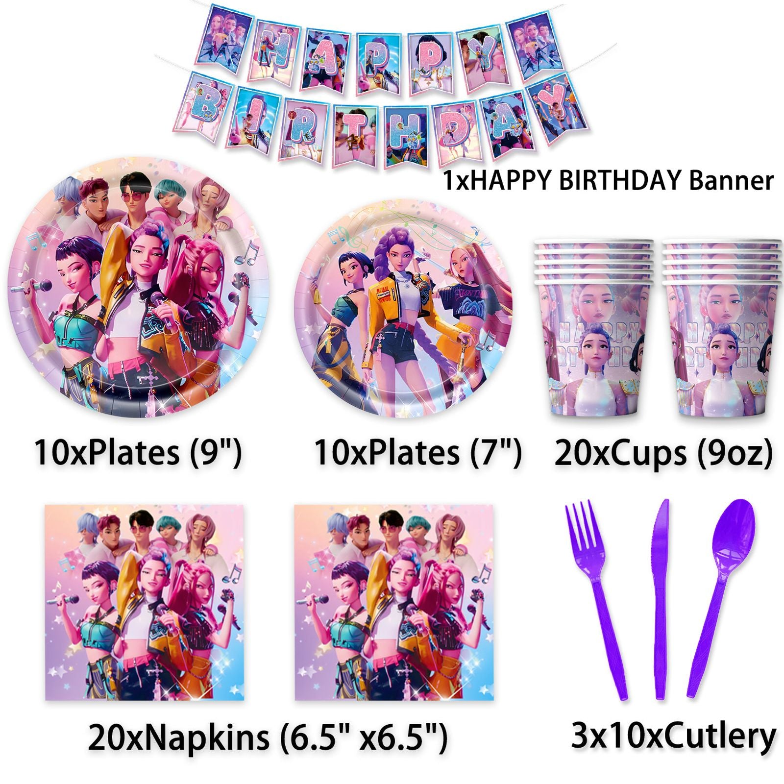 Kpop Demon Hunter Birthday Party Decoration Set