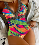 Sexy Print Strapped One Piece Swimsuit for Women