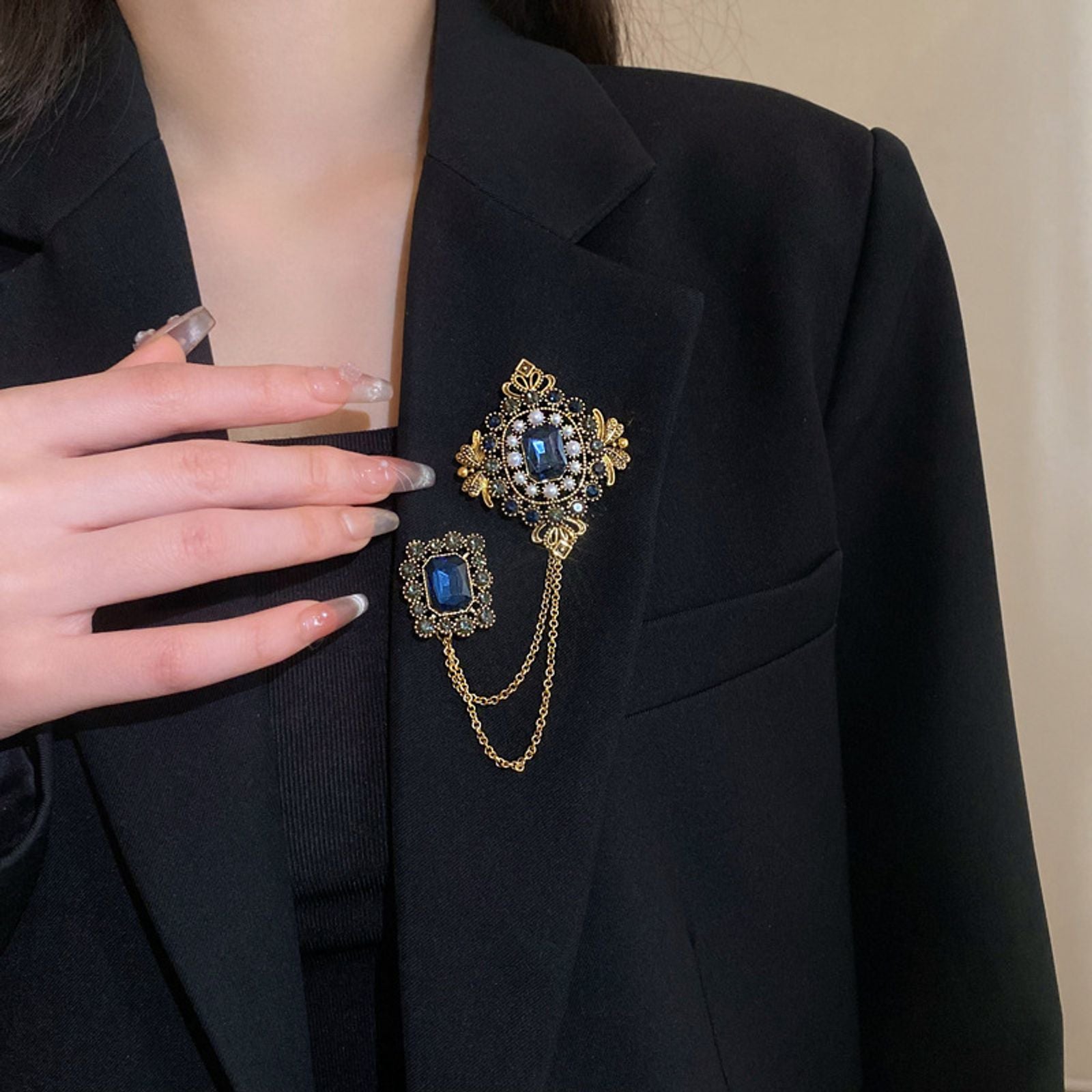 Studded Pearl Shaped Square Brooch for Women