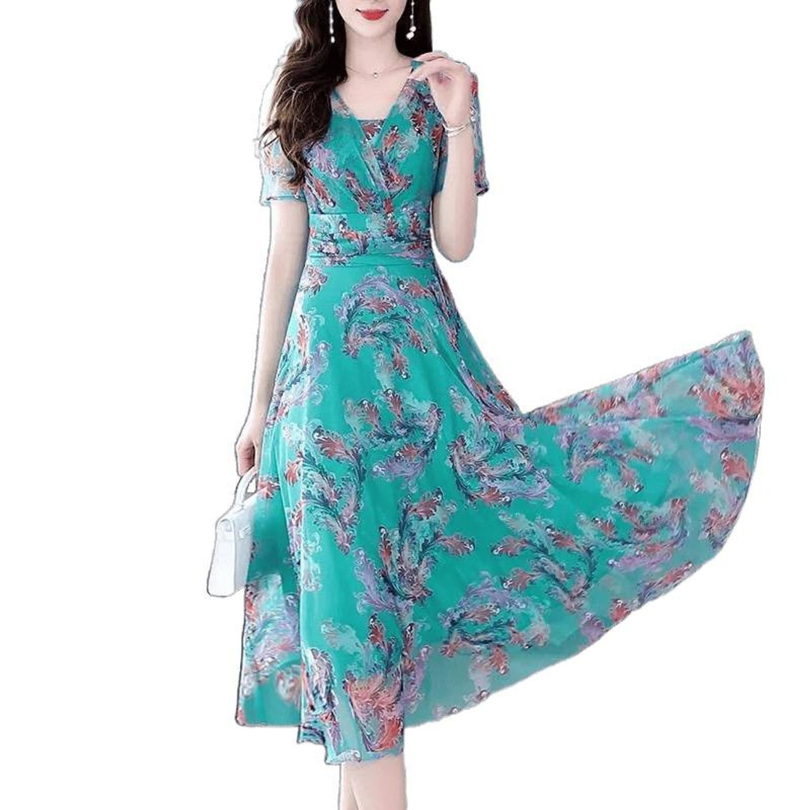 Large Ice Silk Fairy Dress with Floral Print
