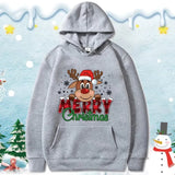 Christmas Reindeer Print Hooded Sweatshirt