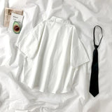 Women’s White Short Sleeve Lapel Blouse with Tie