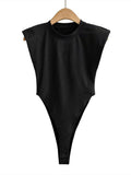 Women's Black Sleeveless Bodysuit with Padded Shoulders