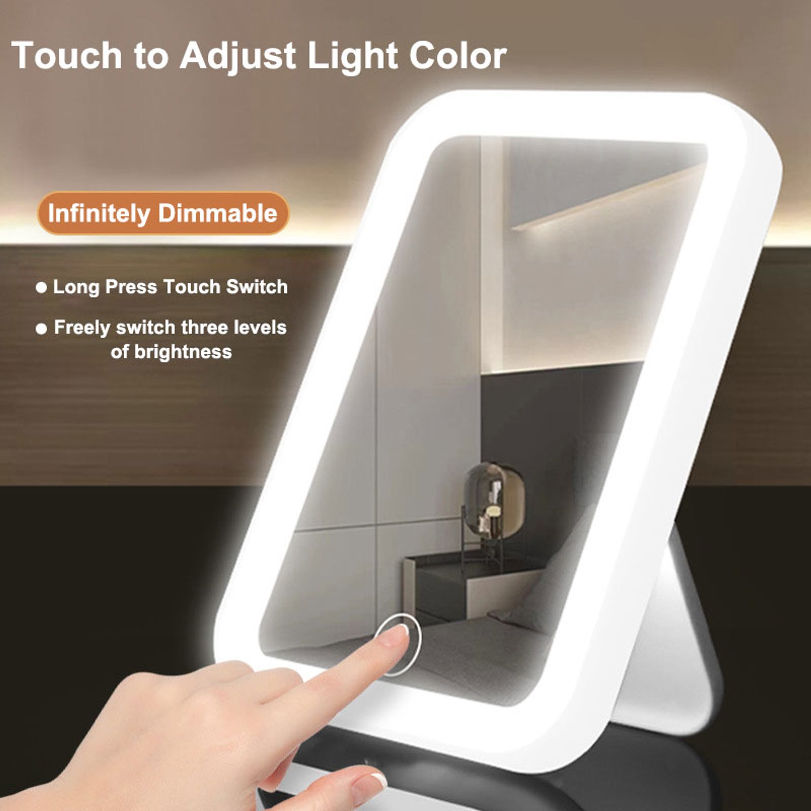 LED Vanity Mirror with Touch Screen & Rechargeable Battery