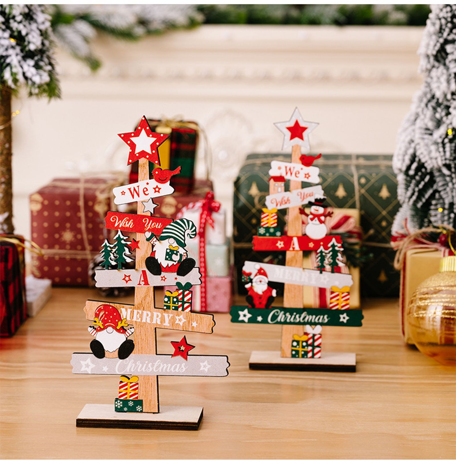 Wooden Christmas Tree Santa Claus DIY Decoration