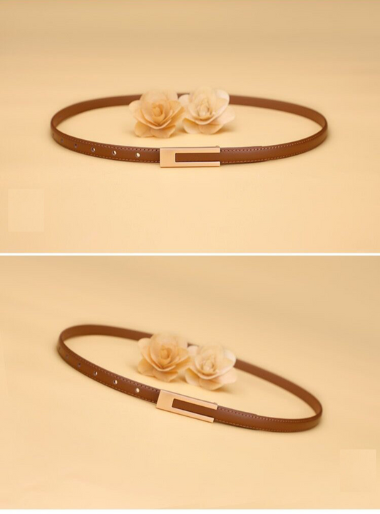 Women’s Korean Fashion PU Leather Thin Waist Belt with Metal Accents