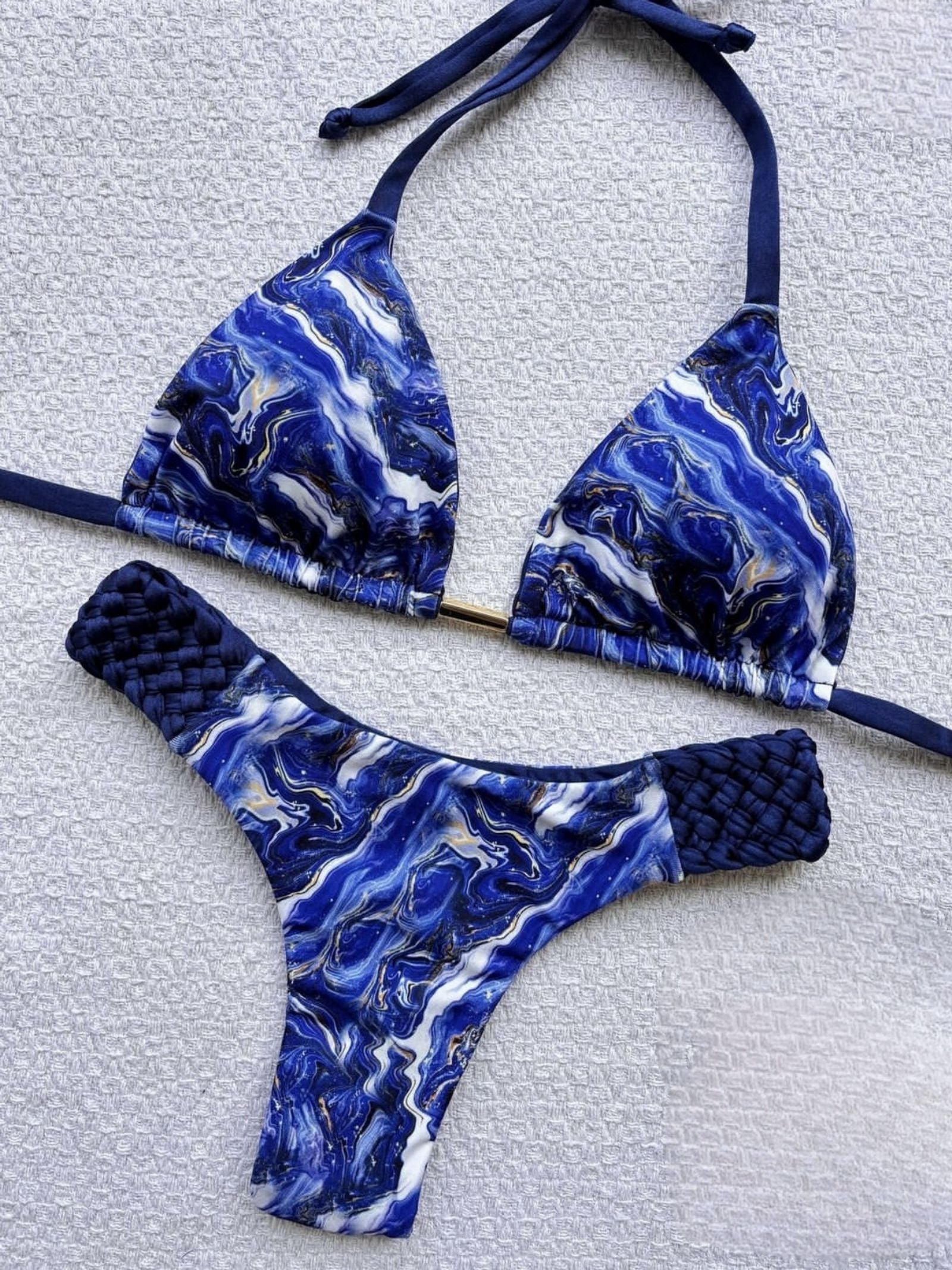 Print Halter Mini Thong High Cut Bikini Set