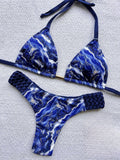 Print Halter Mini Thong High Cut Bikini Set