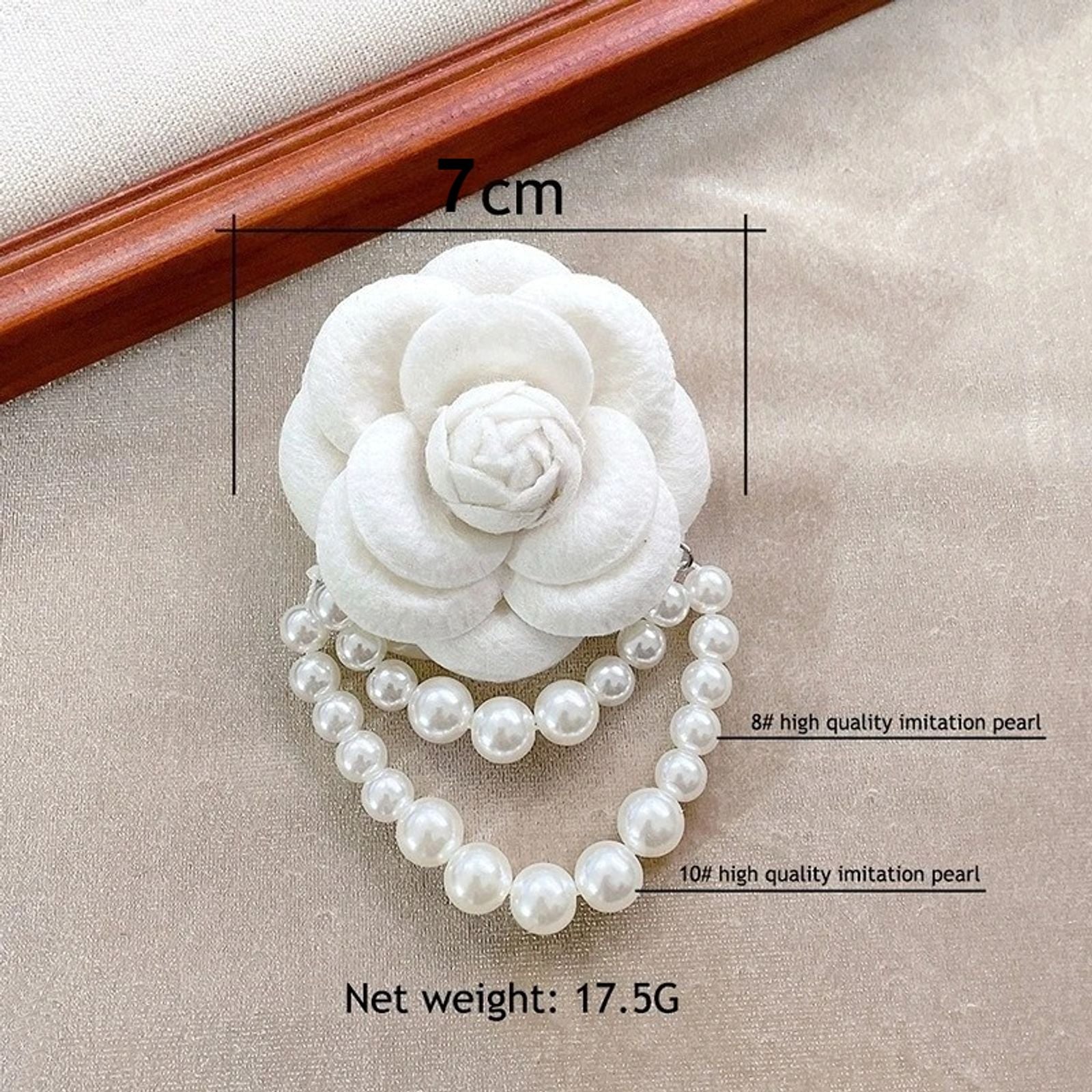 Korean Camellia Flower Brooch with Pearl Tassel for Women